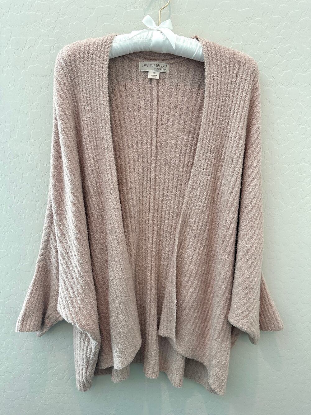 BAREFOOT DREAMS CozyChic Lite Ribbed Shrug Cardigan Mauve Pink Open Front 2X